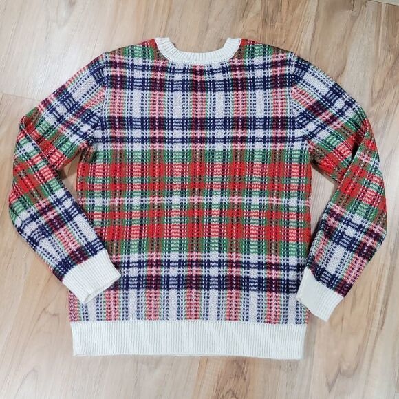 🔹️Orvis Cream Multicolored Plaid Wool & Mohair Blend Sweater Small - Picture 2 of 8